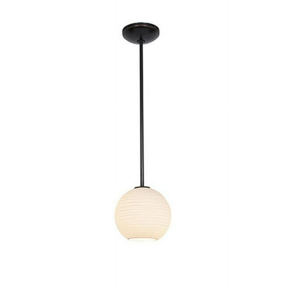 Access Lighting  Japanese Lantern Glass Pendant - 1-Light 8"dia Pendant - Rods - White Lined Glass Shade
