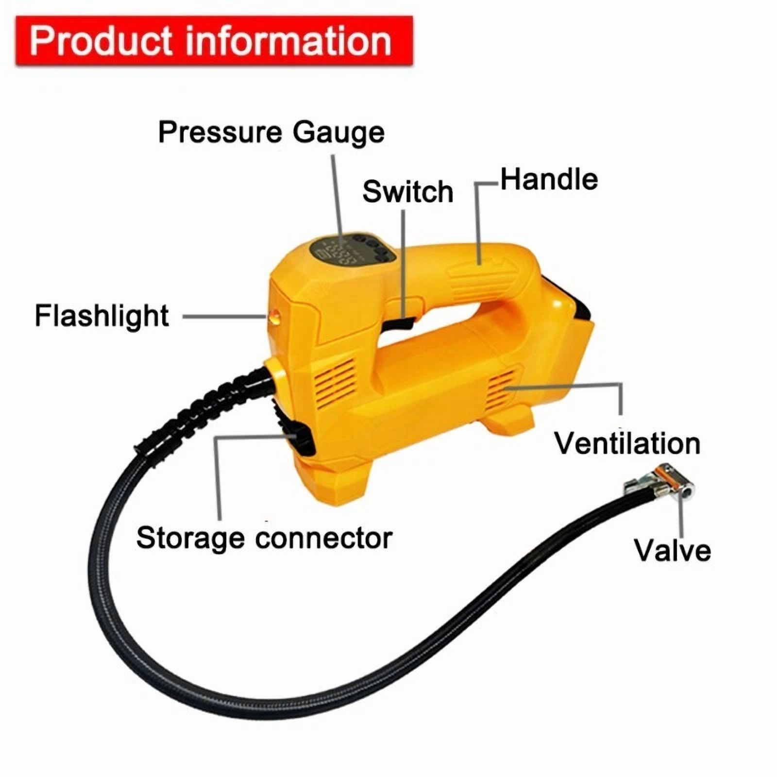 Electric Air Pump Cordless Air Inflator Air Compressor with LED Light For Dewalt
