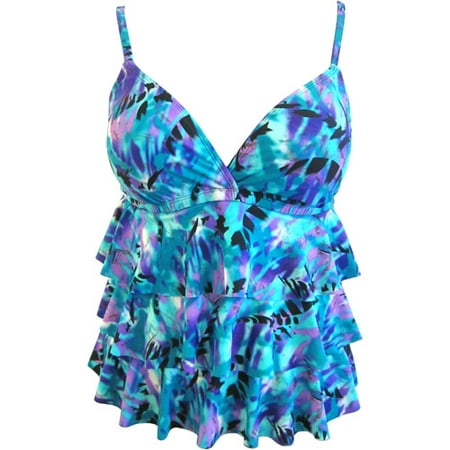 Catalina Women's Plus-Size Surplice Tiered Ruffle Tankini ...