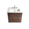 thumbnail image 4 of 30-Inch Walnut Freestanding Bathroom Vanity with Integrated White Sink, 3 Faucet Holes Design, Spacious Storage Cabinet & Pre-Assembled Frame - Modern Bathrooms, No Drain/Faucet Included, 4 of 8