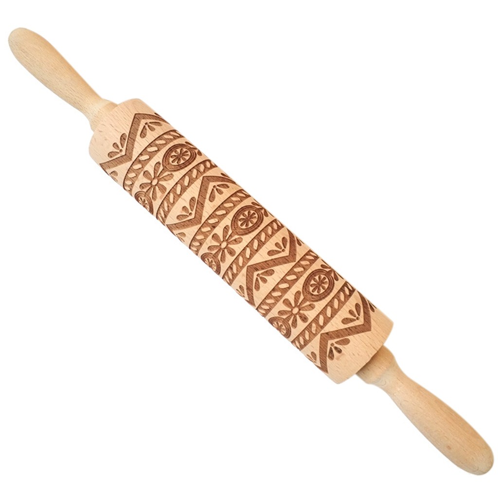 Excellent Rolling Pin Engraved Carved Wood Embossed Rolling Pin Kitchen