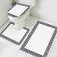 thumbnail image 3 of White Greek Key Bath Mat 3 Piece Bathroom Rug Set, Geometric Greece Ancient Farmhouse Geo Non Slip Bath Rug Contour Mat and Toilet Lid Cover, Absorbent Shower Mats Soft Bath Rugs and Mats Sets, 3 of 8