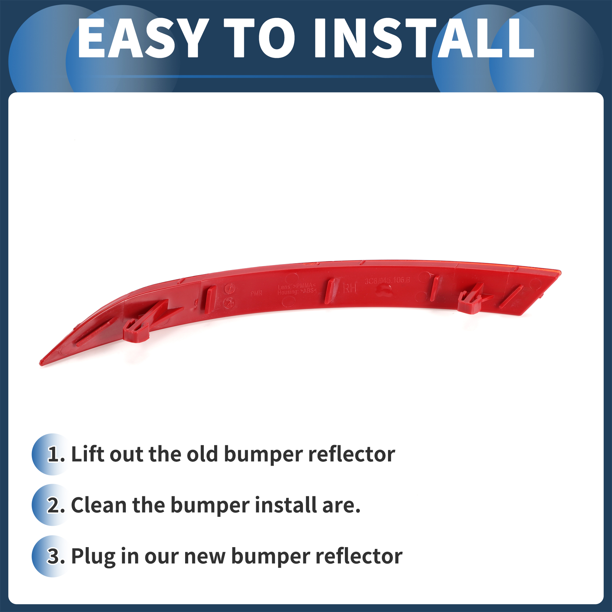 Unique Bargains Bumper Reflector Rear Right 11.42"x1.02" for Volkswagen CC 2008-2012