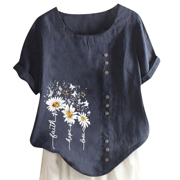 Gibobby Camisetas Mujer Manga Corta Camiseta manga corta con estampado cuello redondo y dobladillo manga corta para mujer verano, camiseta ajustada con(Azul oscuro,CH)