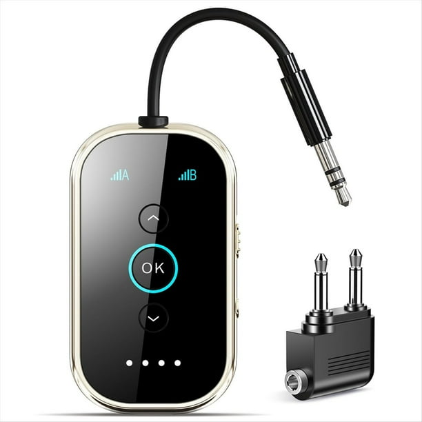 Transmisor y Receptor Bluetooth 5.4 de Doble Enlace para Auriculares/Audio HD. Transmisor Inalámbrico para Avión, TV, Coche y Gimnasio.