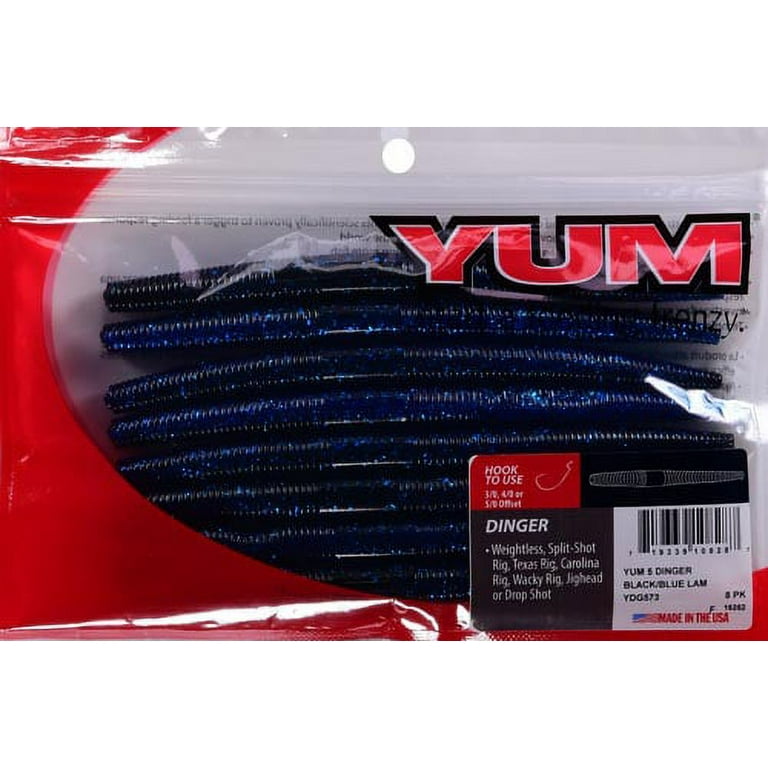 YUM Dinger Soft Plastic Worm 5 Black Blue Laminate 8 Count
