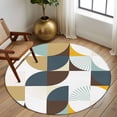 thumbnail image 3 of Brown Teal Beige Geometric Large Area Rugs for Bedroom Living Room, Soft Non Slip Carpet Bedside Rug, Middle Century Modern Abstract Art Round Floor Cover Kitchen Accent Rug 7' for Dining Room/Office, 3 of 9