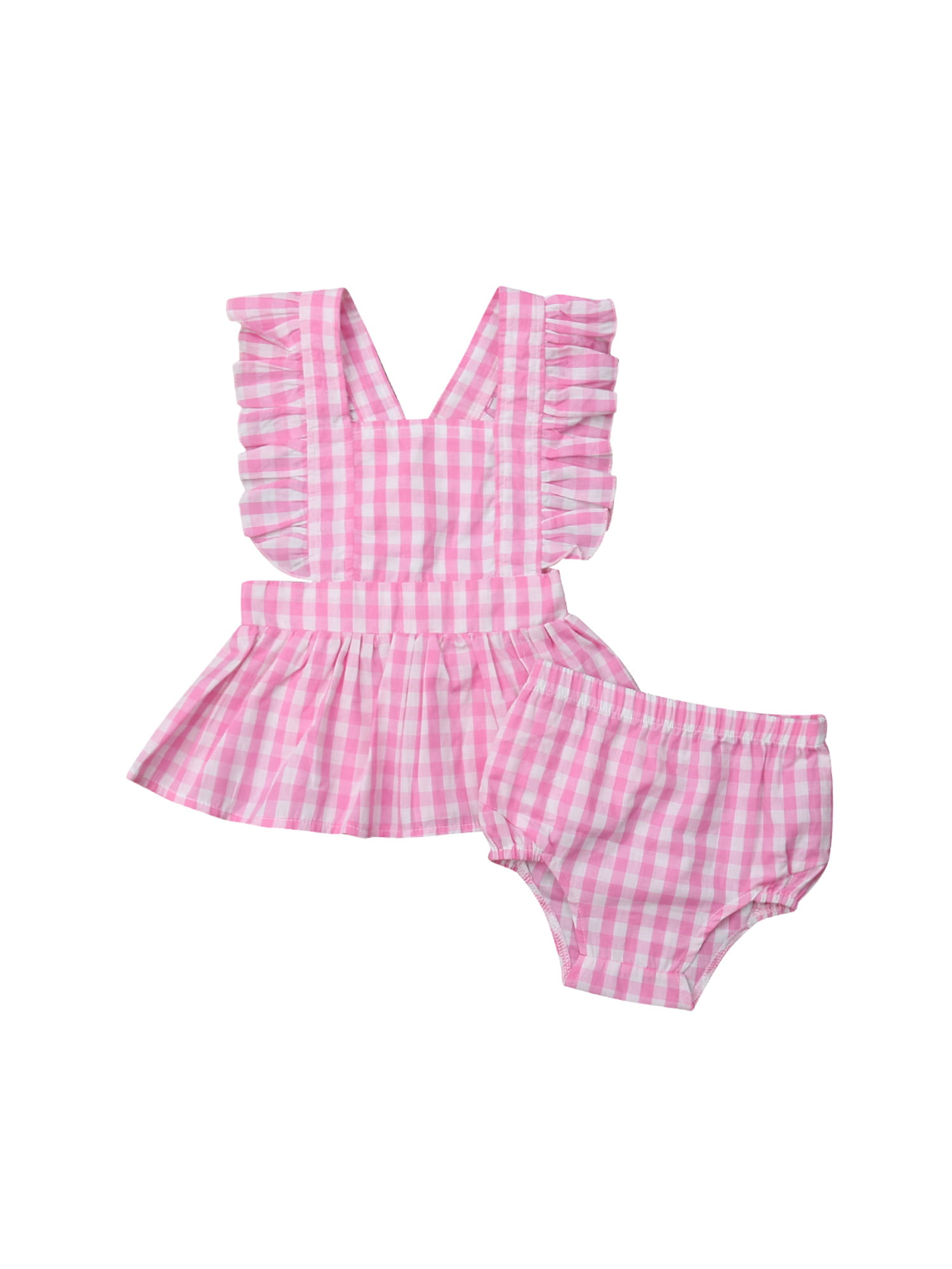 Summer Toddler Baby Girl Ruffle Tops Dress Shorts Plaids Outfits Set Clothes