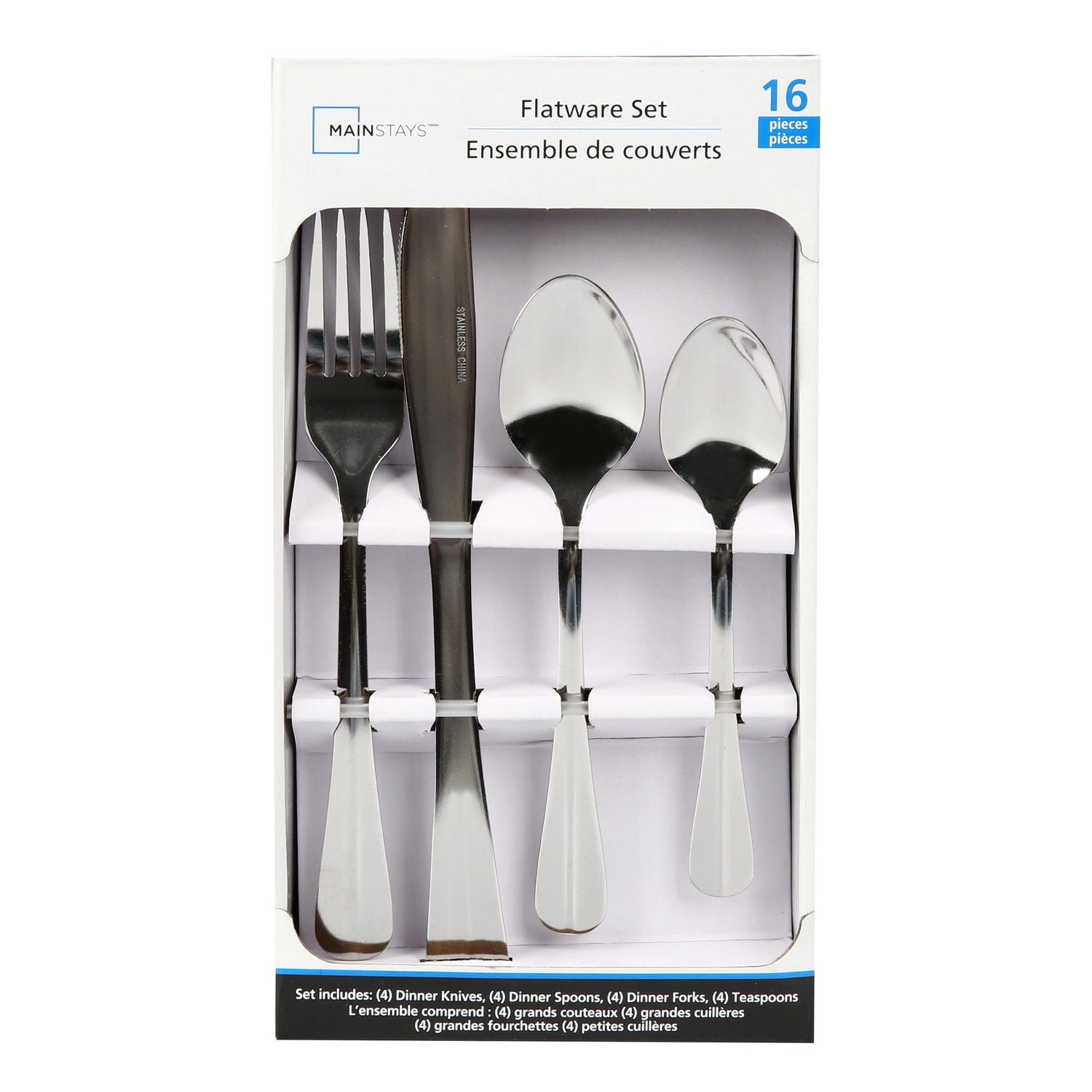 Mainstays McAllen 16-Piece Stainless Steel Flatware Set Silver, MS 16 Pc McAllen