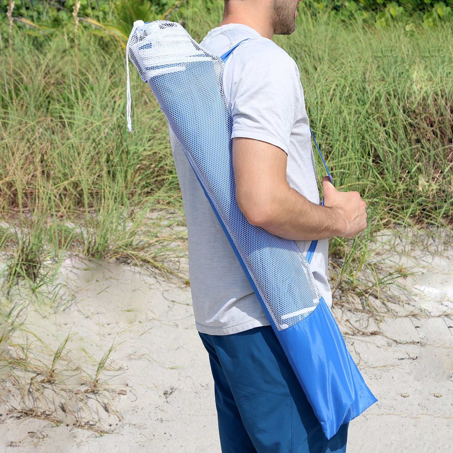 Seasonal Supply Co. 6' Blue Hexagon Beach Umbrella