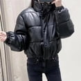 thumbnail image 3 of PIKADINGNIS Black Pu Leather Winter Jacket Women Zipper Thick Warm Cotton Padded Coats Female Stand Collar Short Down Parkas, 3 of 6