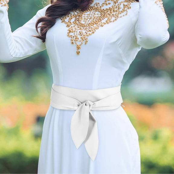LOLIPPYY Elegant White Faux Waistband with Tie Sash Belt for , Perfect Accessory for Various Occasions