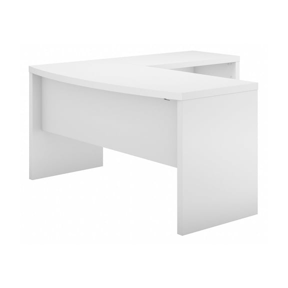 kathy Ireland Echo Bow Front L Shaped Wood Desk in Pure White