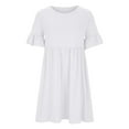 thumbnail image 4 of Diufon Summer Dresses for Women Solid Color Mini Dress Round Neck Ruffle Short Sleeve Dress, 4 of 5