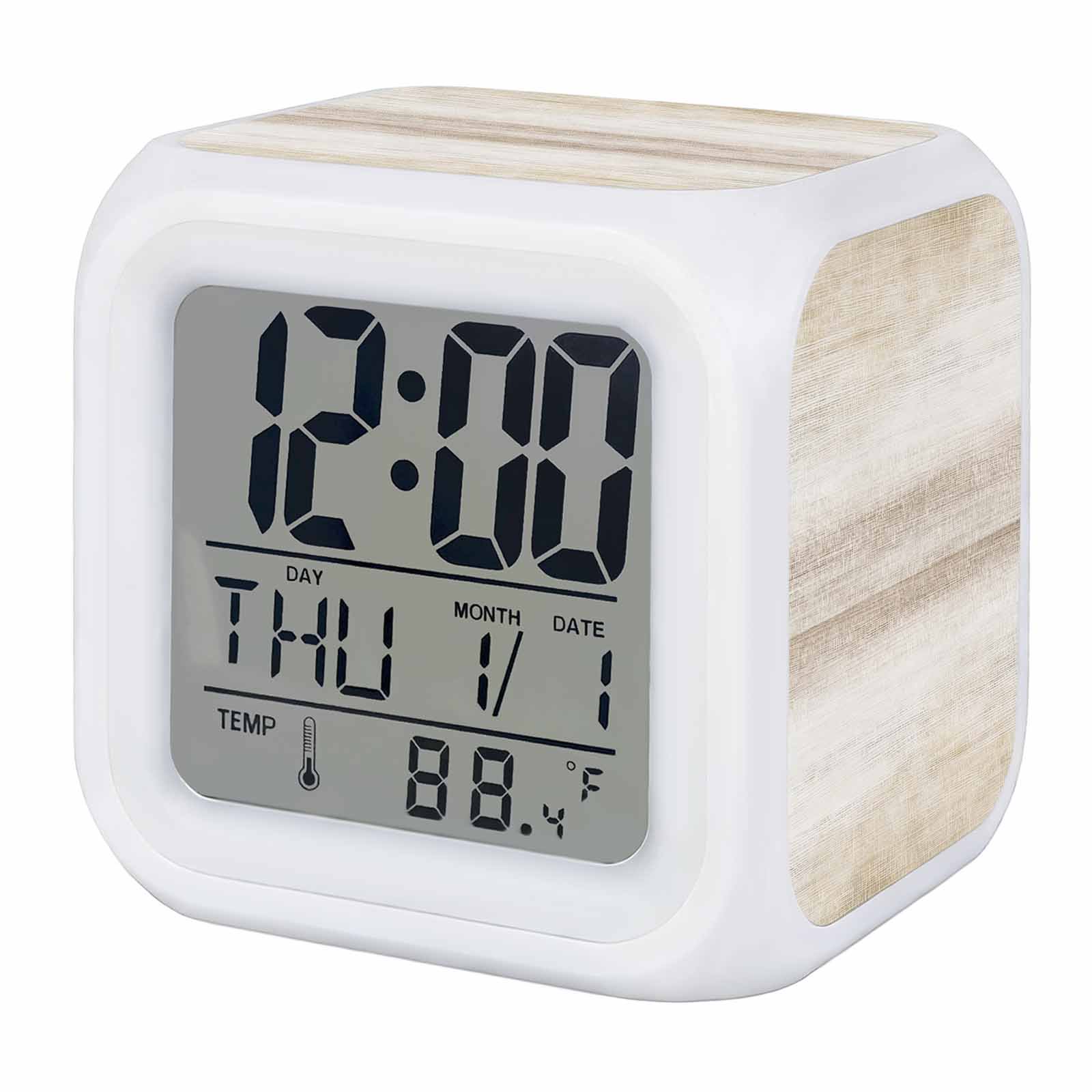 Khaki Alarm Clock, Abstract Light Beige Ombre Linen Texture Modern Rustic Classic Digital Clock Night Light with 7 Color, Calendar Temperature Display, LED Desk Small Clock for Bedrooms Living Room