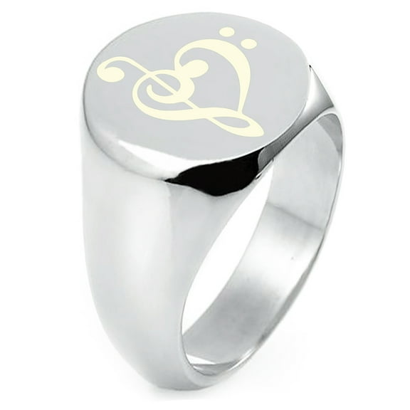 Sterling Silver Treble Bass Clef Musical Heart Engraved Round Flat Top Polished Ring
