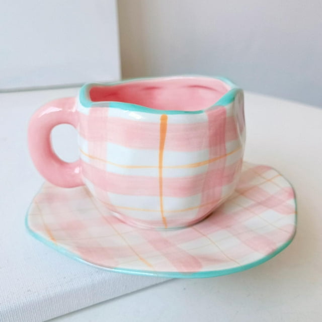 Taza de café de cerámica, con bandeja de ptillo, taza de de leche, taza para beber para agua caliente o fría, hogar, Navidad, reutilizable, Rosa bnco Macarena taza de café con leche