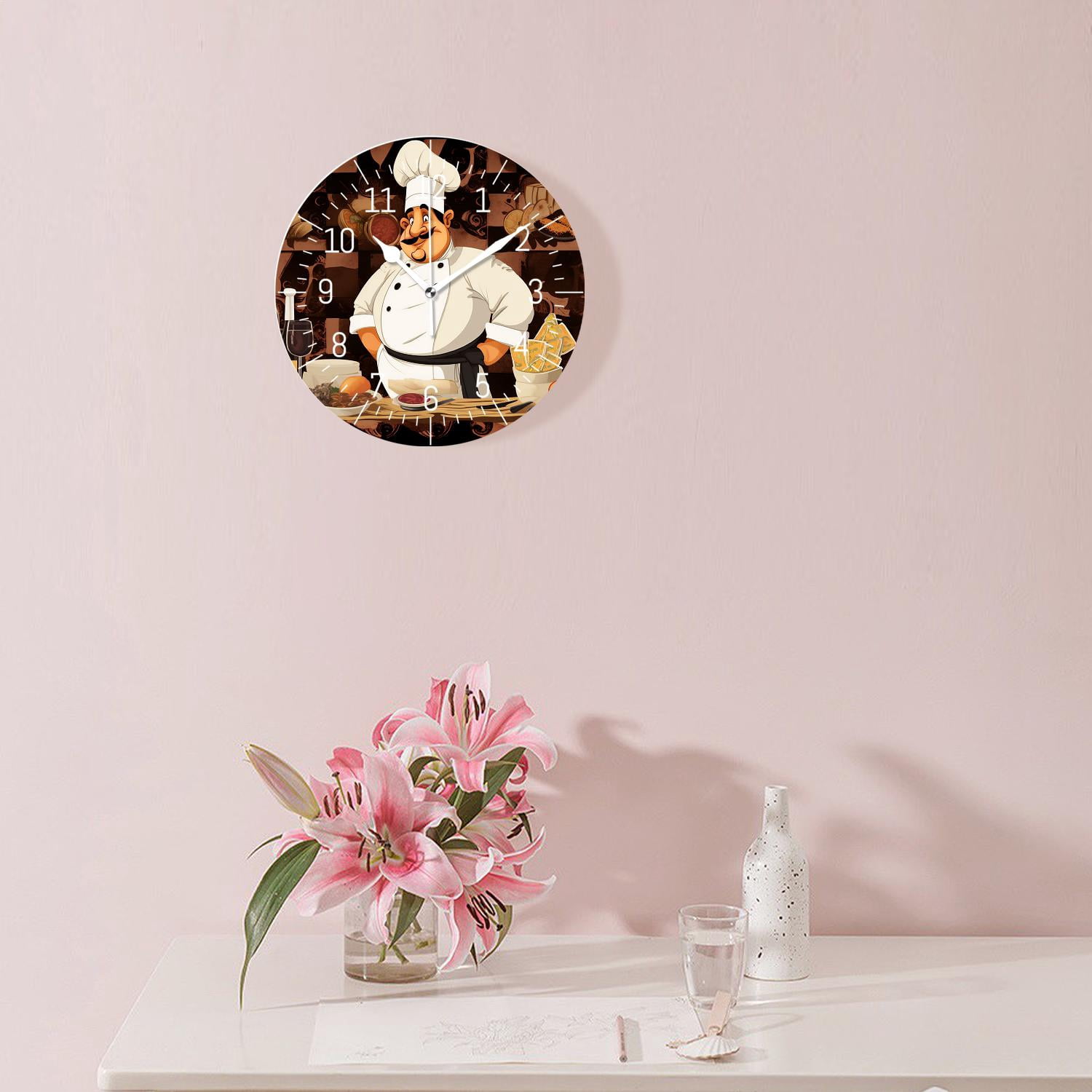 10 Inch Wall Clock Battery Operated Silent Clock Decorative for Office, Kitchen, Outdoor, Living Room，Chef with A Dish