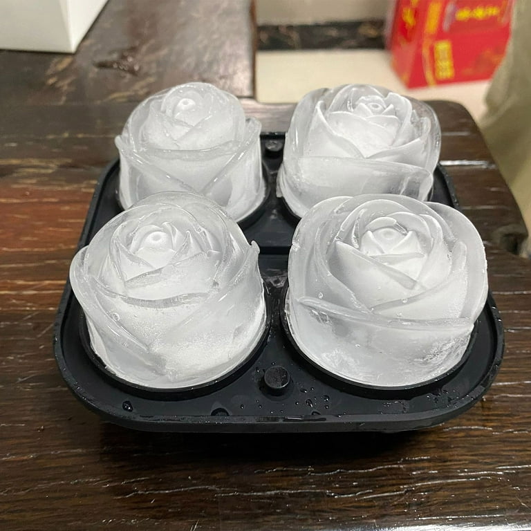 Rose Ice Cube Molds Flexible Food Grade Silicone Ice Tray Kitchen Novelty  Ice Maker for Wine Cocktails Rose Flower Shape 