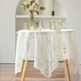 thumbnail image 5 of Lace Trim Square Tablecloth 35.4x35.4 Inch - Polyester Spill-Proof Dining Table Cover Washable Party Decor Wedding Banquet Tablecloth(White-Chinese Plum), 5 of 6