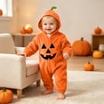thumbnail image 5 of Baby Kids Halloween Onesie Pumpkin Cosplay Costume for Boy Girl Soft Fleece Plush Flannel Jumpsuit Zip Up Hoodies Casual Party Outfits Funny One Piece with Pockets Orange 2 6-12 Months, 5 of 6