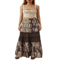 thumbnail image 2 of Women Retro Style Skirt Elastic Waist Tie-dyed Print Ruffled Long Skirt, 2 of 9