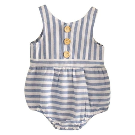 

MIASHUI Unisex Baby Sleeveless Bodysuits One-Piece Baby Boys Girls Striped Bodysuit Romper Clothes Blue 3-6 Months
