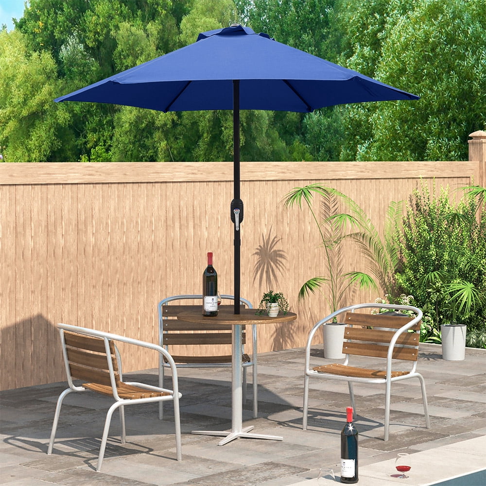 Kool 7.5ft Patio Umbrella with Crank Handle, Outdoor Market Umbrella with 6 Sturdy Umbrella Ribs Waterproof for Garden, Deck, Backyard, Pool, Navy Blue