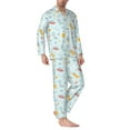 thumbnail image 2 of Salouo Space With Dino Astronauts Print Button-Front Long Sleeve Pajama Set for Men, Soft 2Pjs Men's Long Sleeve Sleepwear-Medium, 2 of 7