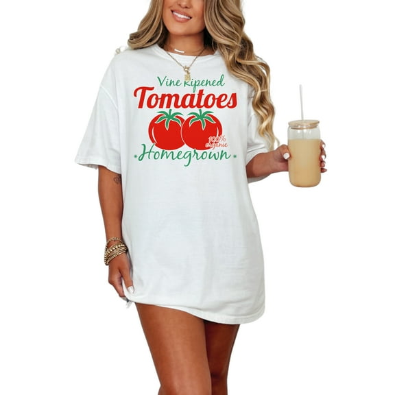 Vine Ripened Tomatoes Homegrown 100 Percent Organic T Shirt, Gardeners Gift, Farming Apparel, Fresh Produce Top, Unique Graphic Tee, White Comfort Colors T-Shirt, Small