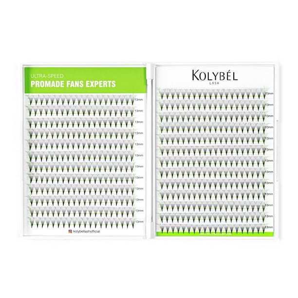 Extensiones de pestañas Kolybel 500, ventiladores prefabricados, 12 D, 9 mm, 0.03 D C