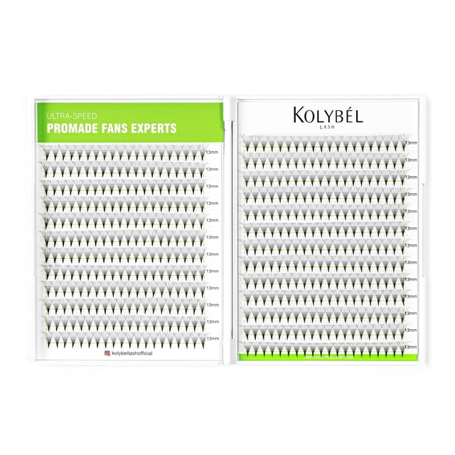 Extensiones de pestañas Kolybel 500, ventiladores prefabricados, 12 D, 9 mm, 0.03 D C
