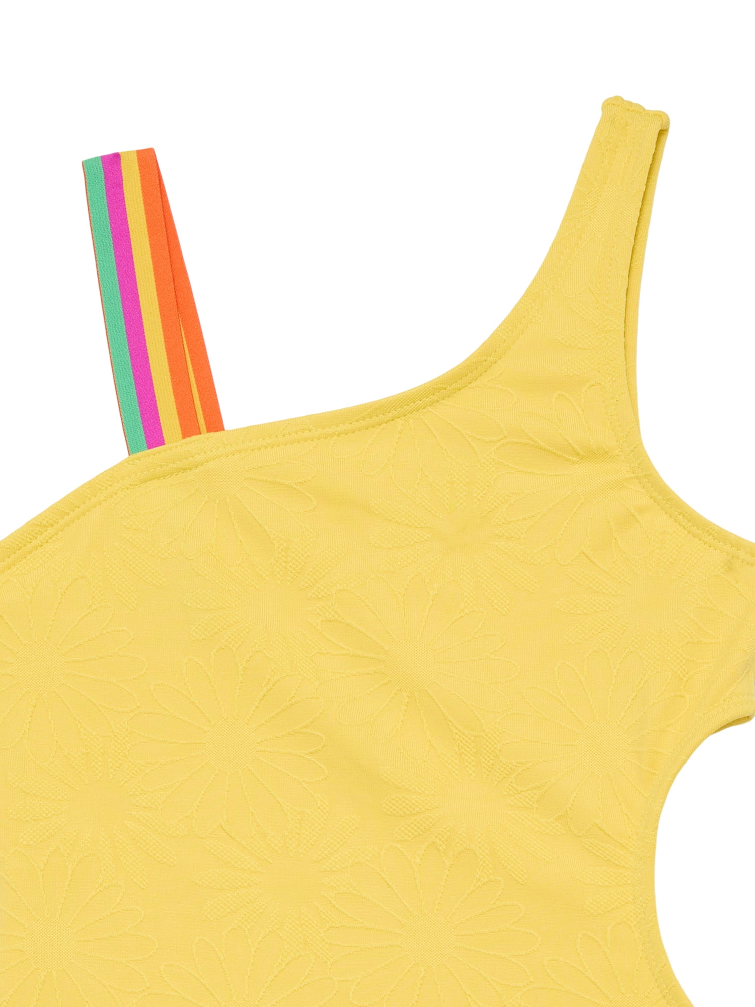 Wonder Nation Girls Asymmetrical Embossed Swim One-Piece, Sizes 4-16