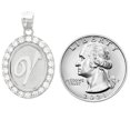 thumbnail image 3 of JackAni 14k White Gold Unisex Oval Halo White CZ Initial Letter V Pendant, 3 of 5