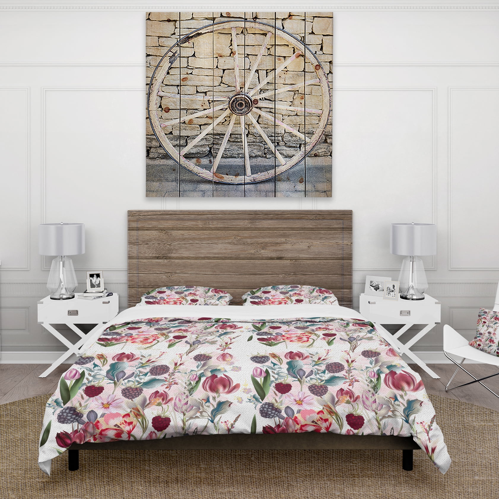 Designart 'Beautiful Floral Pattern with Spring Flowers' Cabin & Lodge Duvet Cover Set