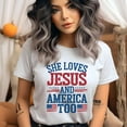 thumbnail image 2 of She Loves Jesus and America Too Shirt – Christian Patriotic Graphic Tee, Gold, Size 3XL, 2 of 6