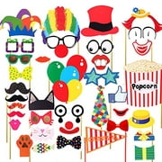7-gost 36PCS Circus Clown Birthday Party Masques Photo Booth Props Moustache sur un bâton