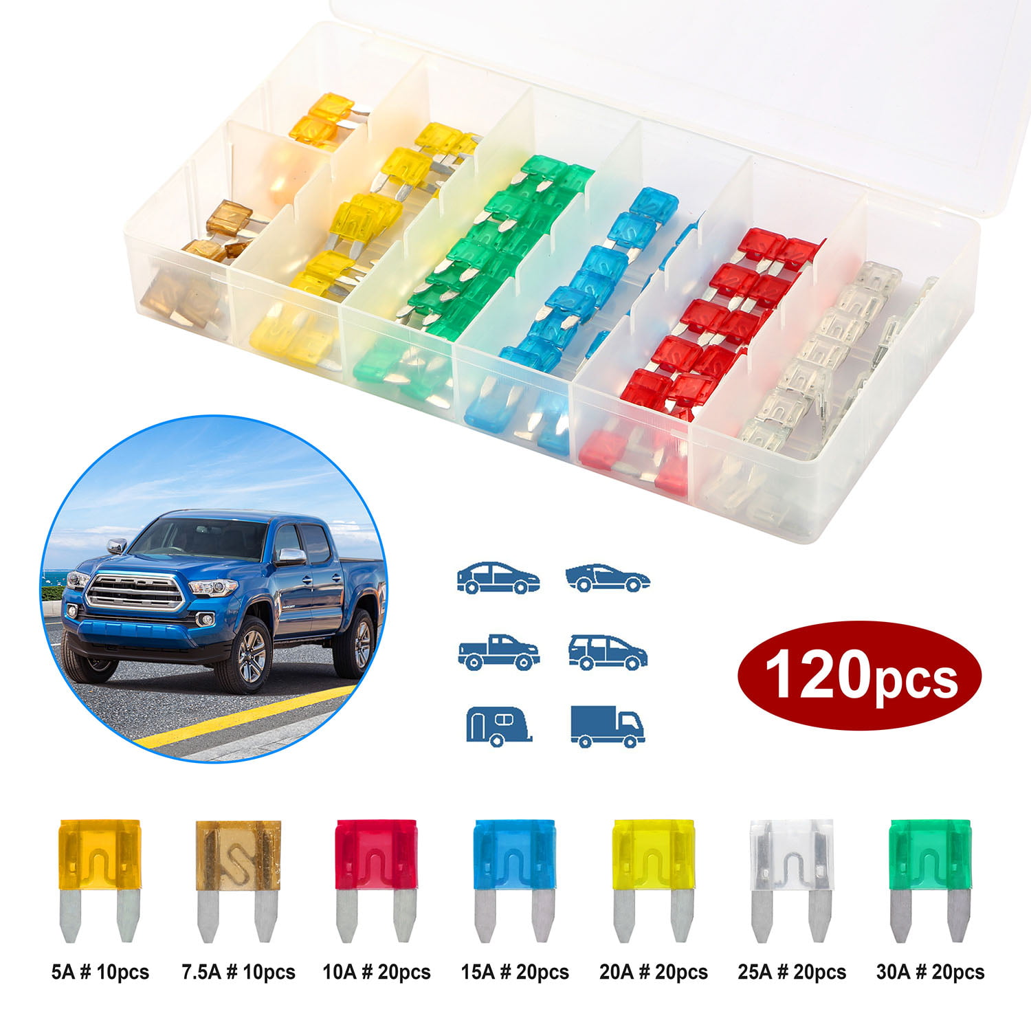 2A 3A 5A 7,5A 10A 15A 20A 25A 30A 35A 40A Komake 311 Pieces of Car Fuses Car Fuses Set for Car Trucks with Storage Case with 1 Fuse Extractor Standard and Mini Flat Fuses