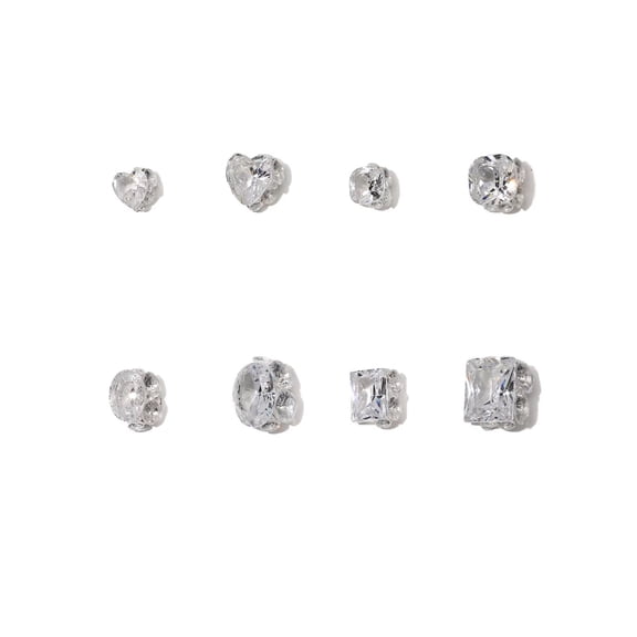 8PCS Large 3D Rhinestone Nail Charms Set – Clear Crystal Heart, Oval, Round & Rectangular Shapes for Nail Art and DIY Decoration