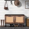 thumbnail image 4 of Rattan Shoe Storage Bench with 2 Flip Drawers and Soft Faux Leather Cushions, Wooden Bench Shoe Rack Organizer, Adjustable Shelves, for Hallway Entryway, Walnut, 4 of 10