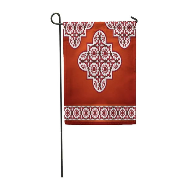 NUDECOR Abstract Middle Eastern Quatrefoil Mosaic in Red Antique Azulejo Garden Flag Decorative Flag House Banner 12x18 inch