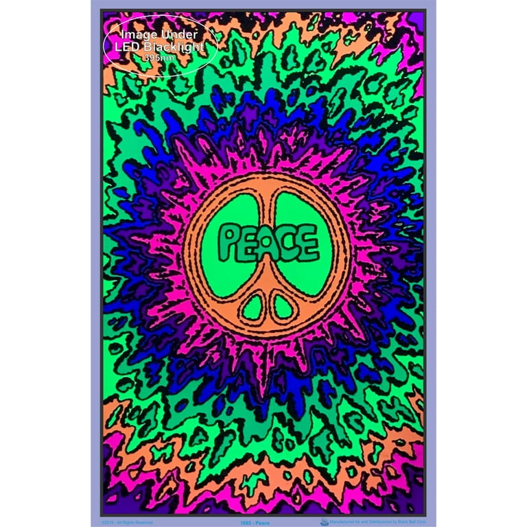 Peace Love And Happiness Blacklight Poster, 36x24, Wall Art