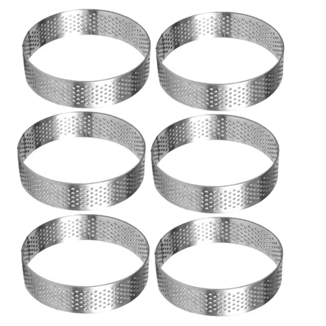 6Pcs 18cm Circular Tart Rings with Holes Round Stainless Steel Fruit Pie Quiches Cake Mousse Mold Kitchen Baking Tool