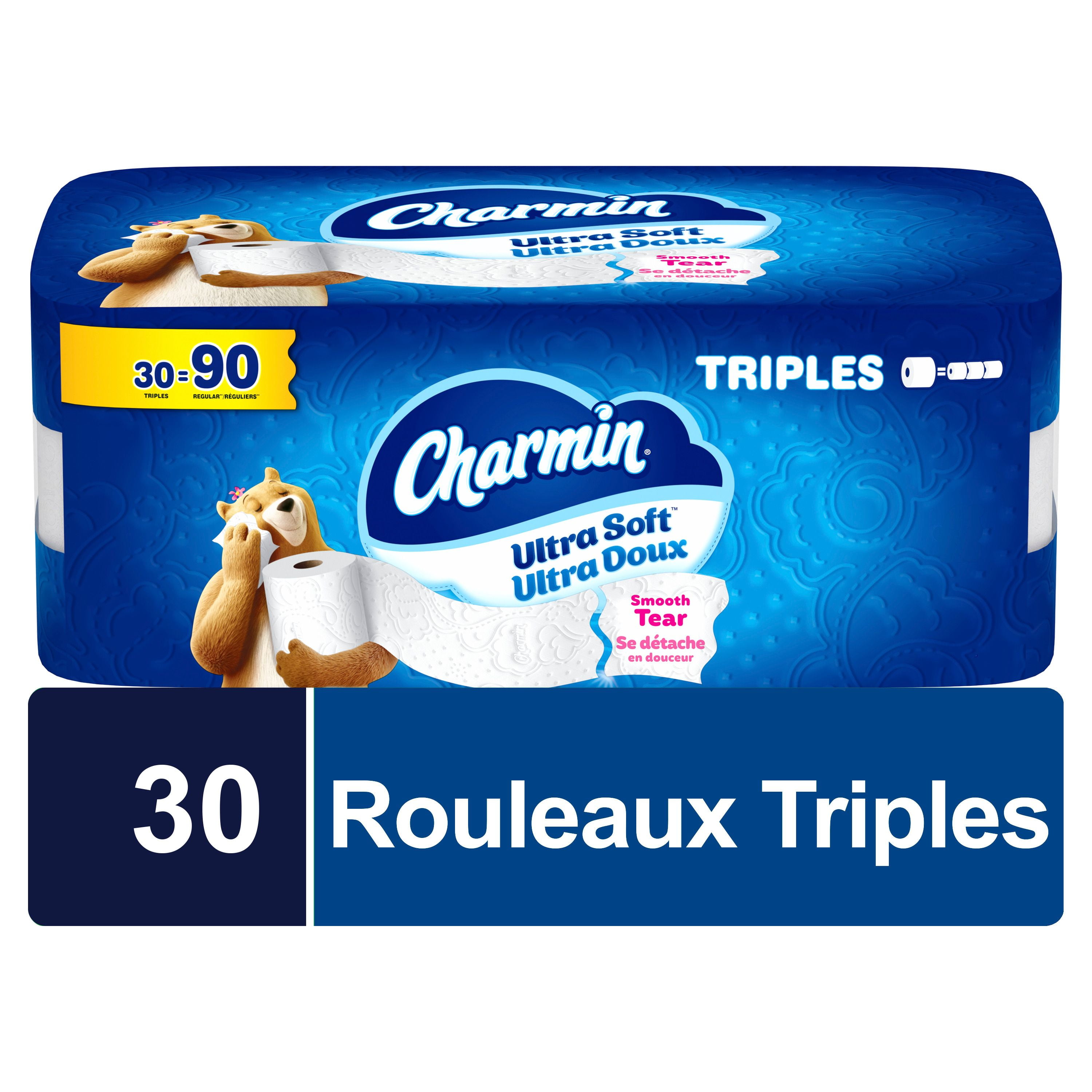Charmin Toilet Paper Ultra Soft, 30 Triple Rolls = 90 Regular Rolls, 2-ply Bath Tissue, 30 Count