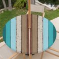 thumbnail image 6 of Round Outdoor Tablecloth with Umbrella Hole and Zipper, Aqua Teal Fitted Table Cover with Elastic Edge for 45-54 Inch, Farmhouse Wood Grain Vintage Brown Striped Waterproof Patio Tablecoths, 6 of 9