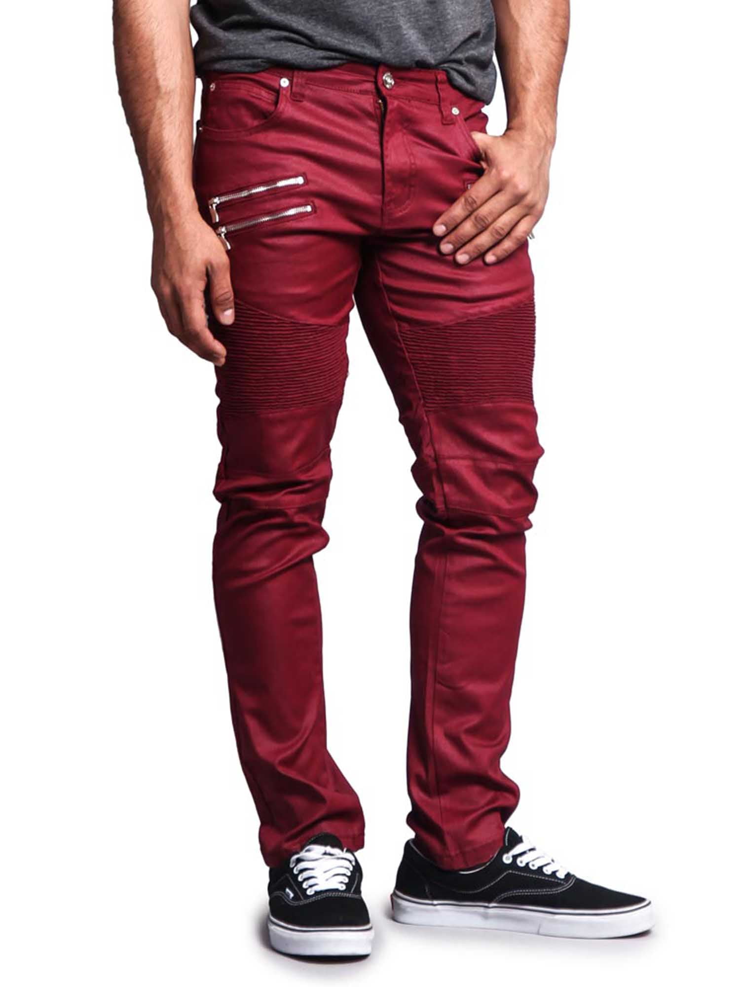 schoner reactie inch Victorious Men's Coated Slim Fit Moto Pants Biker Jeans - Khaki - 40/32 -  Walmart.com