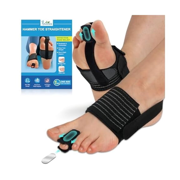 ZLCHammer Toe Straightener - Hammer Toe Corrector for Women & Men, Non-Slip Toe Splint for Hammer, Curled, Crooked Toes, Pain Relief, Broken Support (1 Compression Foot Wrap & 1 Strap, Black)