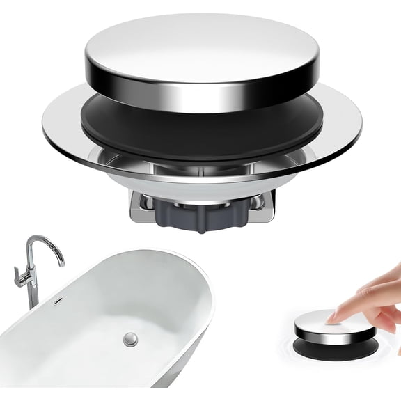 3 in 1 Metal Bathtub Drain Stopper, Universal Pop Up Tub Stopper, Bathtub Drain Hair Catcher, Removable Filter Basket, Anti-Clogging for 1.5''~2.4'' Drain, Brass Bullet Core, Chrome