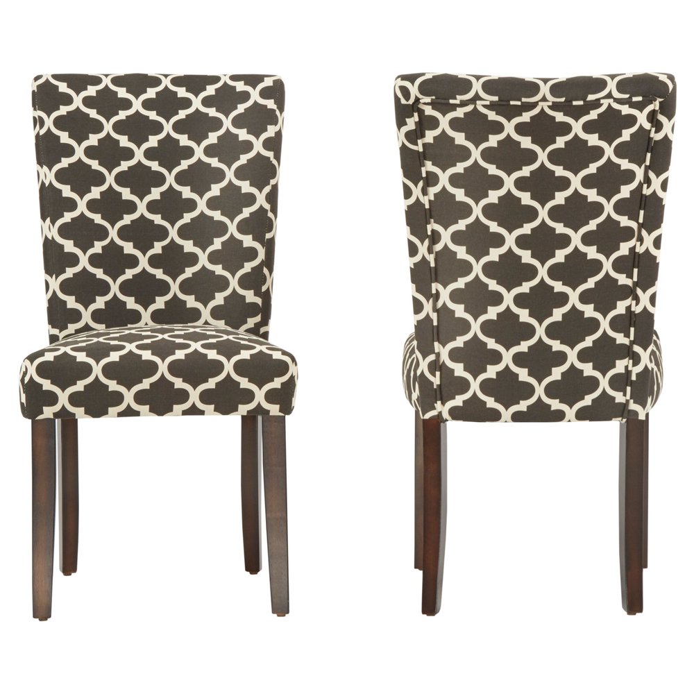 Chelsea Lane Pattern Upholstered Espresso Parson Dining Chairs, Set of