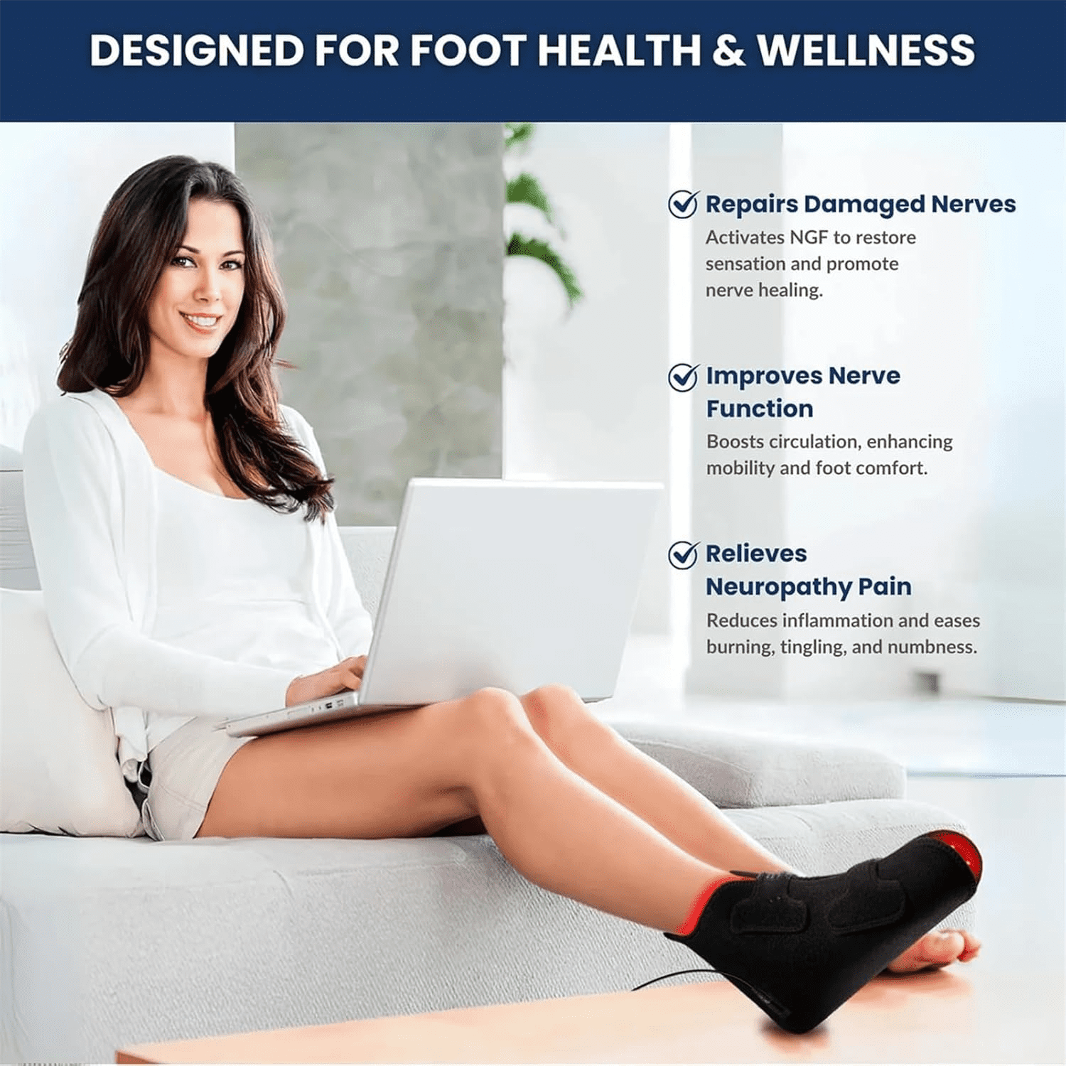 LED Red Light Foot Device with 660nm & 850nm - Adjustable Timer & 3 Temperature Settings - Ergonomic Shoe Design for Home Use - Foot Massager for Daily Relaxation